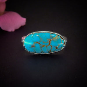 Turquoise Mountain Turquoise Ring - Size 7 - Sterling Silver - Blue Turquoise Jewellery - Genuine Turquoise Jewelry - Brown Matrix Turquoise