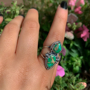 Sonoran Gold Turquoise Ring - Size 7 1/2 - Sterling Silver - Green Turquoise Jewellery - Aqua Turquoise Jewelry - Double Turquoise Ring