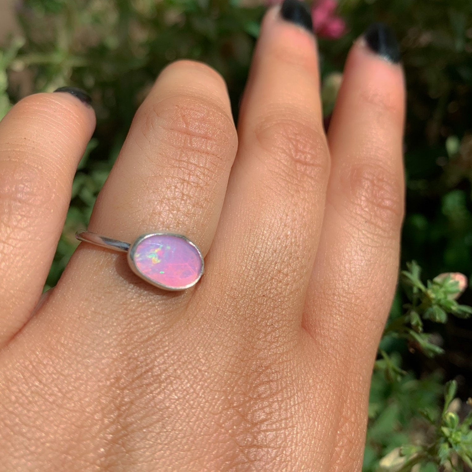 Rose Cut Pink Opal Ring - Size 6 1/2 - Sterling Silver - Ethiopian Opal Ring - Dainty Opal Jewellery, Faceted Opal Jewelry, Handcrafted OOAK