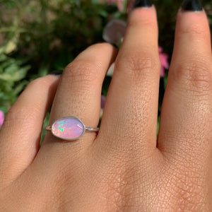 Rose Cut Pink Opal Ring - Size 6 1/2 - Sterling Silver - Ethiopian Opal Ring - Dainty Opal Jewellery, Faceted Opal Jewelry, Handcrafted OOAK