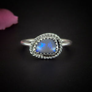 Australian Crystal Opal Ring - Size 7 1/2 - Sterling Silver - Lightning Ridge Opal Ring - Dainty Opal Jewelry -Solid Australian Opal Jewelry
