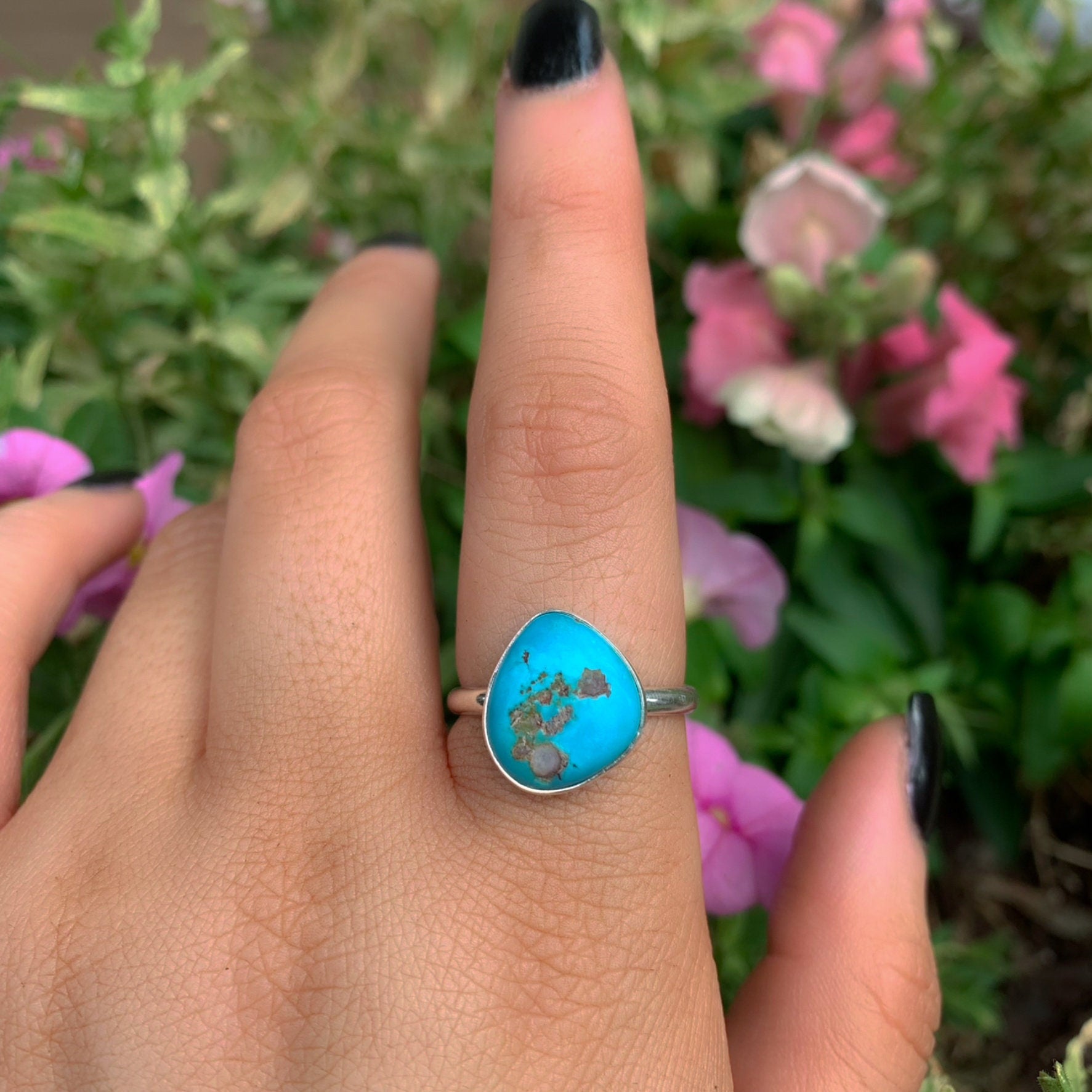 Blue Morenci Turquoise Ring - Size 9 - Sterling Silver - Genuine Turquoise Jewellery - Bright Blue Turquoise Ring - Real Turquoise Ring OOAK