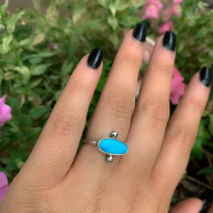Sleeping Beauty Turquoise Ring - Size 6 1/4 - Sterling Silver - Light Blue Turquoise Jewellery - Dainty Turquoise Ring, Horizontal Oval Ring