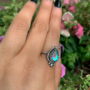 Angel Aura Quartz Ring - Size 11 - Sterling Silver - Angel Aura Quartz Star Ring - Teardrop Aura Quartz Jewellery Ring - Rainbow Crystal