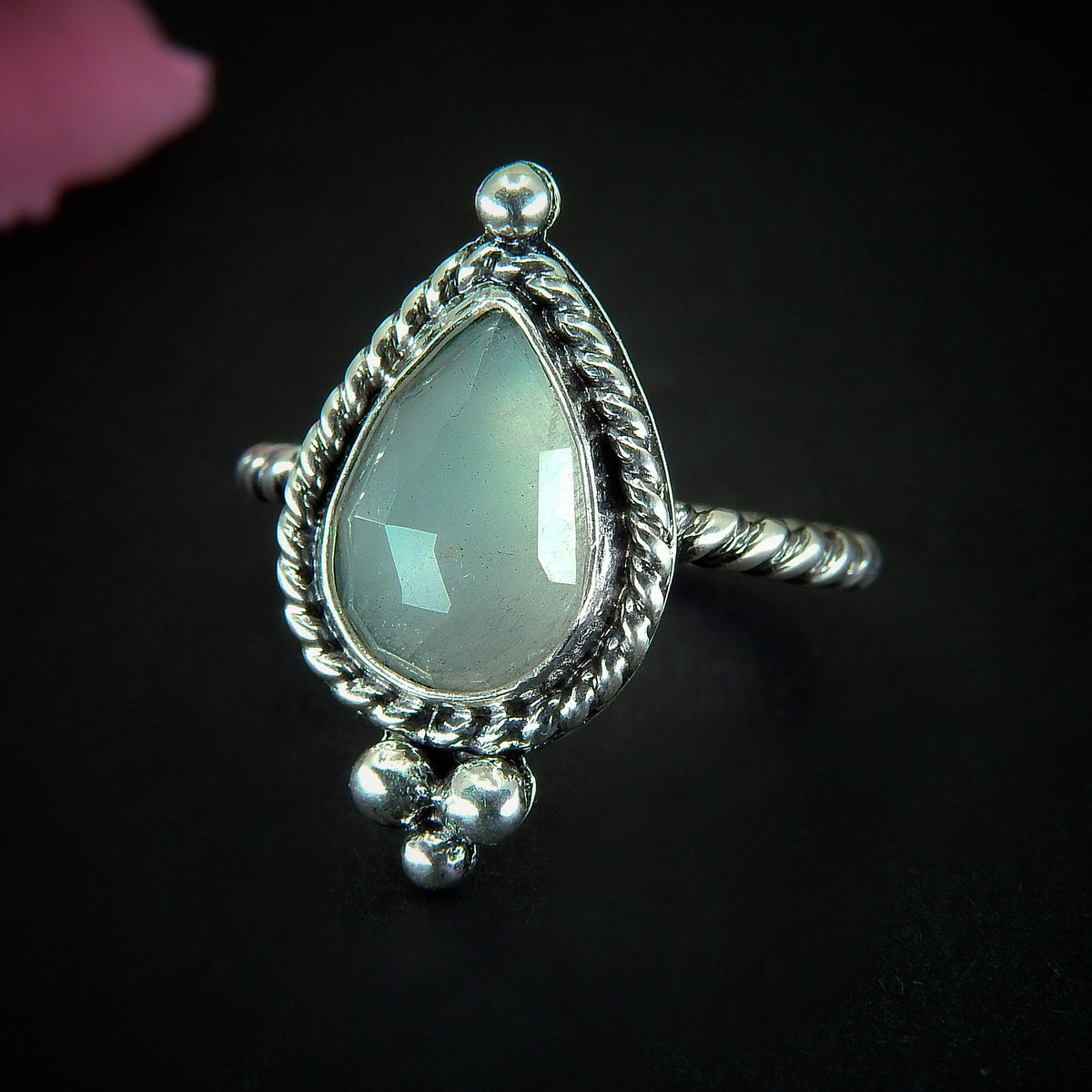 Rose Cut Aquamarine Ring - Size 7 - Sterling Silver - Aquamarine Jewellery - Green Aquamarine Ring - Unique Aquamarine Statement Ring