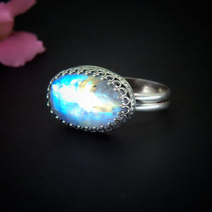 Moonstone Ring - Size 11 1/4 - Sterling Silver - Rainbow Moonstone Jewelry - High Grade Moonstone Jewellery - Moonstone Thick Ring Band OOAK