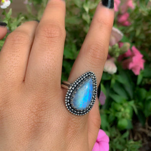 Moonstone Ring - Size 12 1/4 - Sterling Silver - Rainbow Moonstone Jewelry - High Grade Moonstone Jewellery - Moonstone Thick Ring Band OOAK