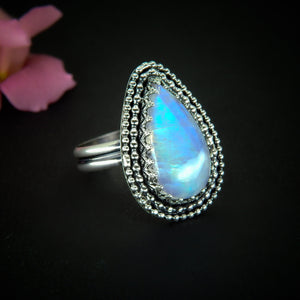 Moonstone Ring - Size 12 1/4 - Sterling Silver - Rainbow Moonstone Jewelry - High Grade Moonstone Jewellery - Moonstone Thick Ring Band OOAK