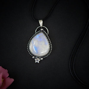 Moonstone Pendant - Sterling Silver - Teardrop Moonstone Necklace - Rainbow Moonstone Star Pendant - Handcrafted Large Moonstone Jewellery