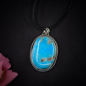 Morenci Turquoise Pendant with Pyrite - Sterling Silver - Bright Blue Turquoise Necklace - Unique Turquoise - Genuine Turquoise Jewelry OOAK