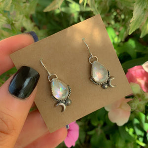Angel Aura Quartz Earrings - Sterling Silver - Pastel Rainbow Crystal Earrings - Aura Quartz Moon Earrings - Rainbow Gemstone Dangles OOAK -