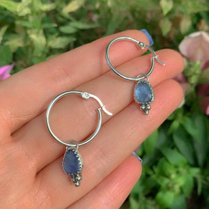 Rose Cut Tanzanite Earrings - Sterling Silver - Faceted Tanzanite Hoop Earrings - Tanzanite Sleeper Earrings, Tanzanite Hoops, OOAK Sleepers