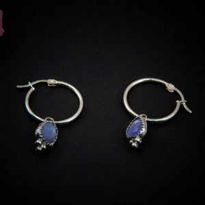 Rose Cut Tanzanite Earrings - Sterling Silver - Faceted Tanzanite Hoop Earrings - Tanzanite Sleeper Earrings, Tanzanite Hoops, OOAK Sleepers