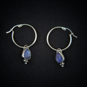 Rose Cut Tanzanite Earrings - Sterling Silver - Faceted Tanzanite Hoop Earrings - Tanzanite Sleeper Earrings, Tanzanite Hoops, OOAK Sleepers