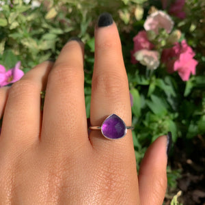 Rose Cut Amethyst Ring - Size 8 - Sterling Silver - Teardrop Amethyst Statement Ring - Purple Amethyst Jewellery. Pear Cut Amethyst Jewelry