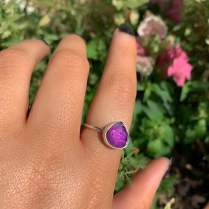 Rose Cut Amethyst Ring - Size 8 - Sterling Silver - Teardrop Amethyst Statement Ring - Purple Amethyst Jewellery. Pear Cut Amethyst Jewelry