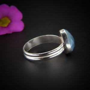 Rose Cut Aquamarine Ring - Size 9 - Sterling Silver - Aquamarine Jewellery - Blue Aquamarine Ring - Unique Aquamarine Statement Ring OOAK