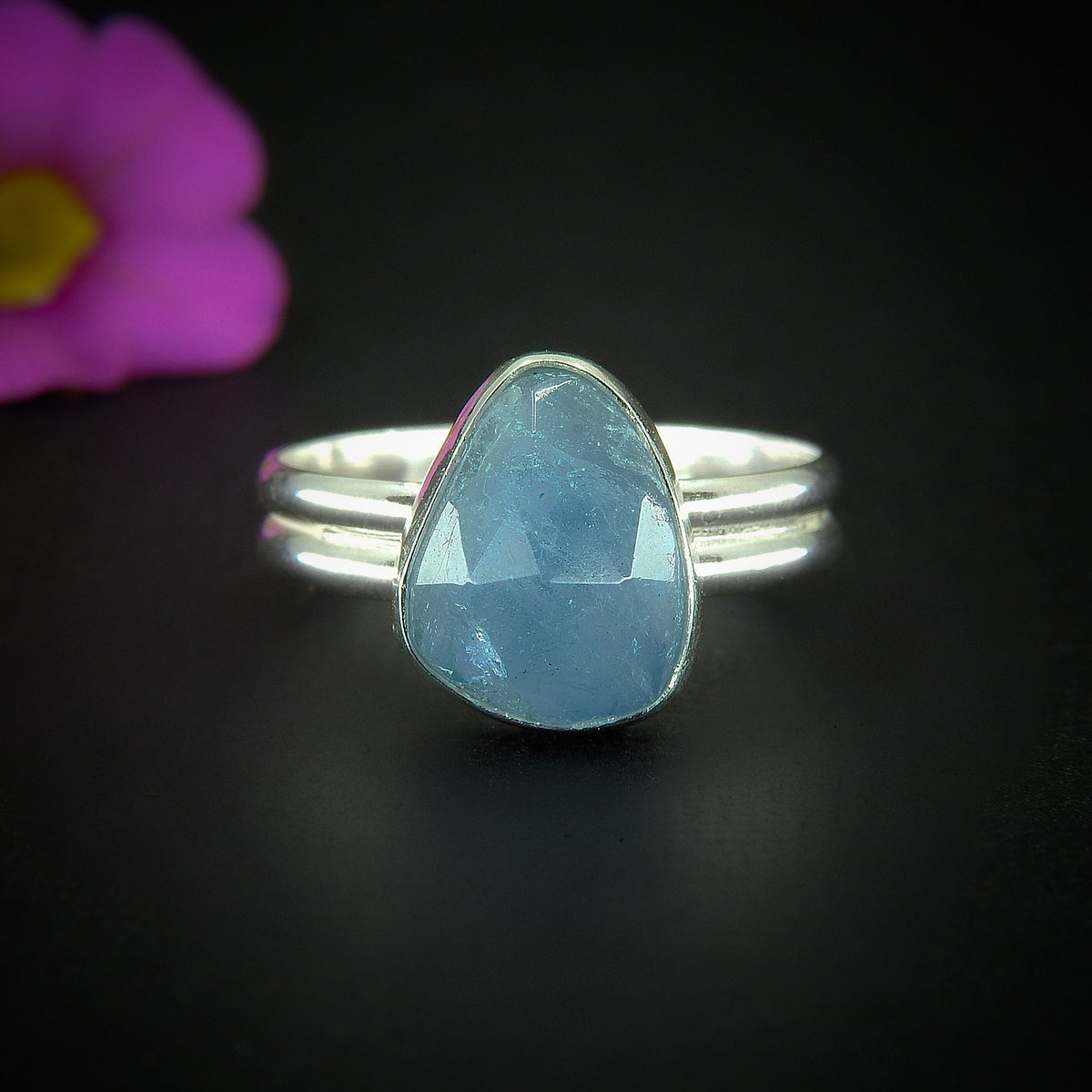 Rose Cut Aquamarine Ring - Size 9 - Sterling Silver - Aquamarine Jewellery - Blue Aquamarine Ring - Unique Aquamarine Statement Ring OOAK