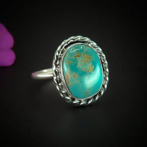 Royston Turquoise Ring - Size 11 1/2 to 11 3/4 - Sterling Silver - Aqua Turquoise Jewellery - Genuine Teal Turquoise Statement Ring OOAK