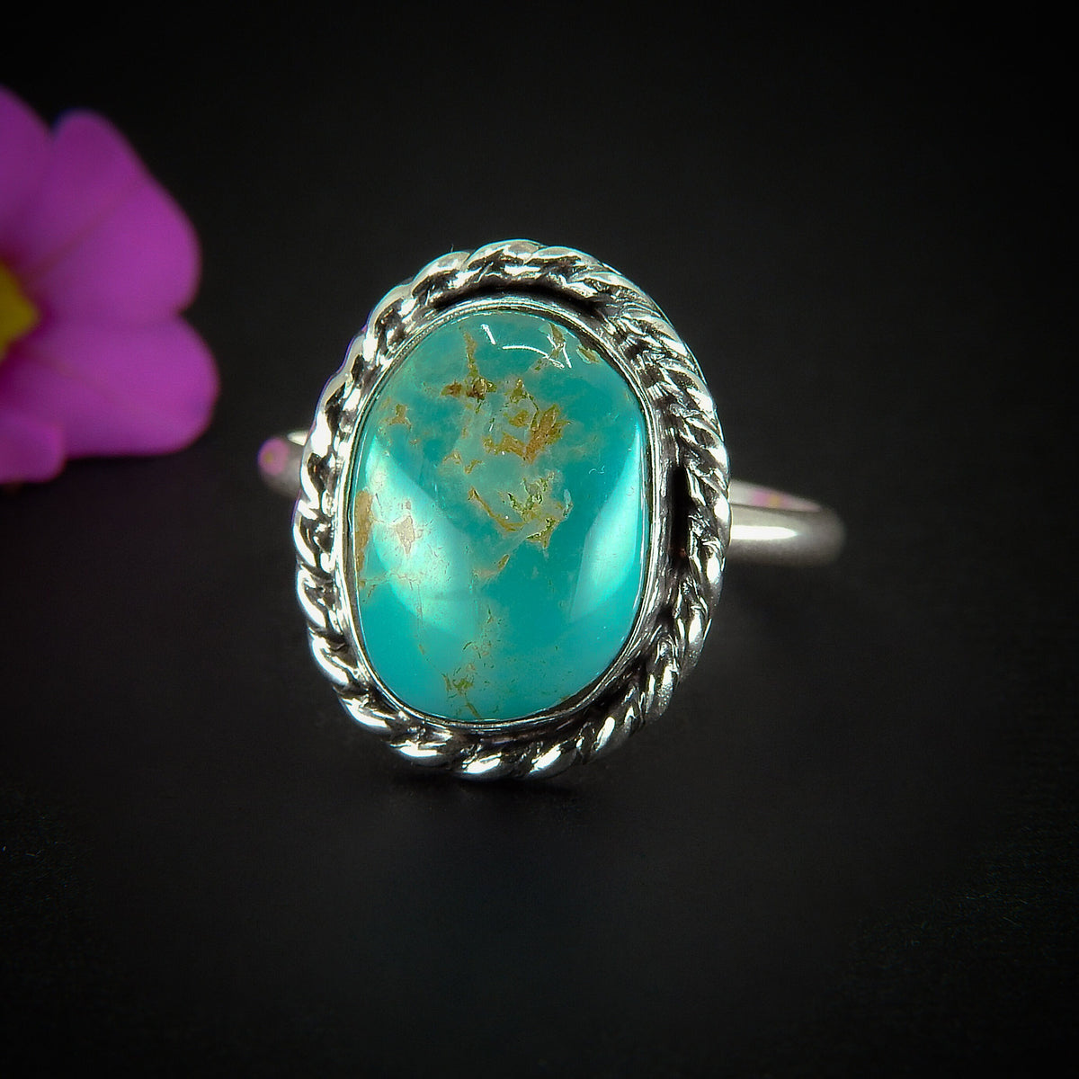 Royston Turquoise Ring - Size 11 1/2 to 11 3/4 - Sterling Silver - Aqua Turquoise Jewellery - Genuine Teal Turquoise Statement Ring OOAK