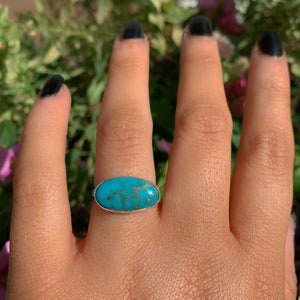 Turquoise Mountain Turquoise Ring - Size 7 - Sterling Silver - Blue Turquoise Jewellery - Genuine Turquoise Jewelry - Brown Matrix Turquoise