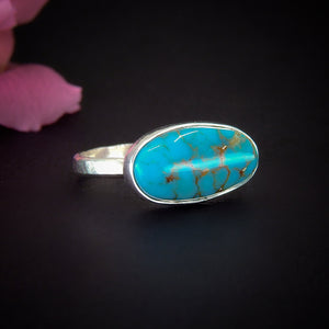 Turquoise Mountain Turquoise Ring - Size 7 - Sterling Silver - Blue Turquoise Jewellery - Genuine Turquoise Jewelry - Brown Matrix Turquoise