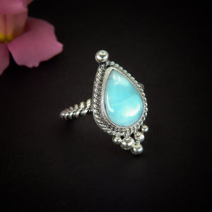 Larimar Ring - Size 6 - Sterling Silver - Blue Larimar Ring - Teardrop Larimar Ring - Larimar Jewellery - Handcrafted Larimar Statement Ring