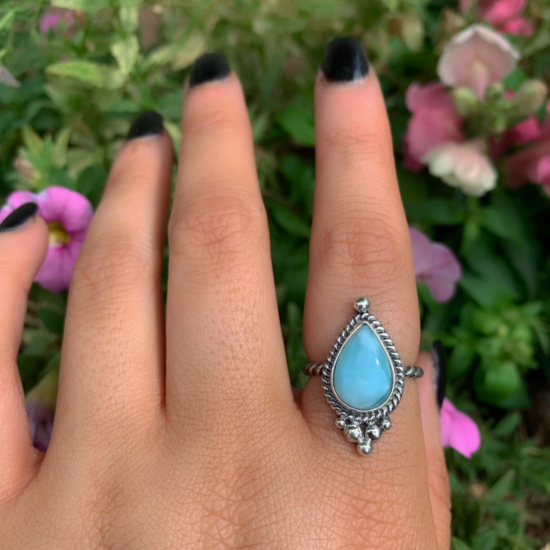 Larimar Ring - Size 6 - Sterling Silver - Blue Larimar Ring - Teardrop Larimar Ring - Larimar Jewellery - Handcrafted Larimar Statement Ring