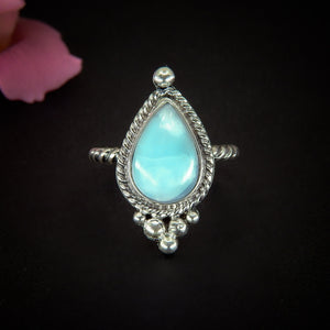 Larimar Ring - Size 6 - Sterling Silver - Blue Larimar Ring - Teardrop Larimar Ring - Larimar Jewellery - Handcrafted Larimar Statement Ring