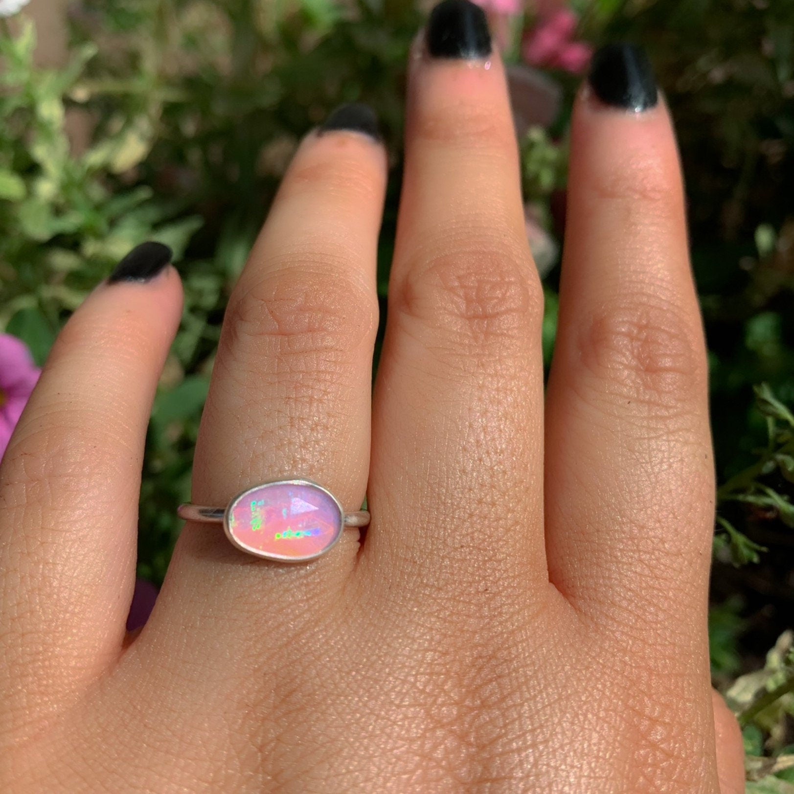 Rose Cut Pink Opal Ring - Size 6 1/2 - Sterling Silver - Ethiopian Opal Ring - Dainty Opal Jewellery, Faceted Opal Jewelry, Handcrafted OOAK