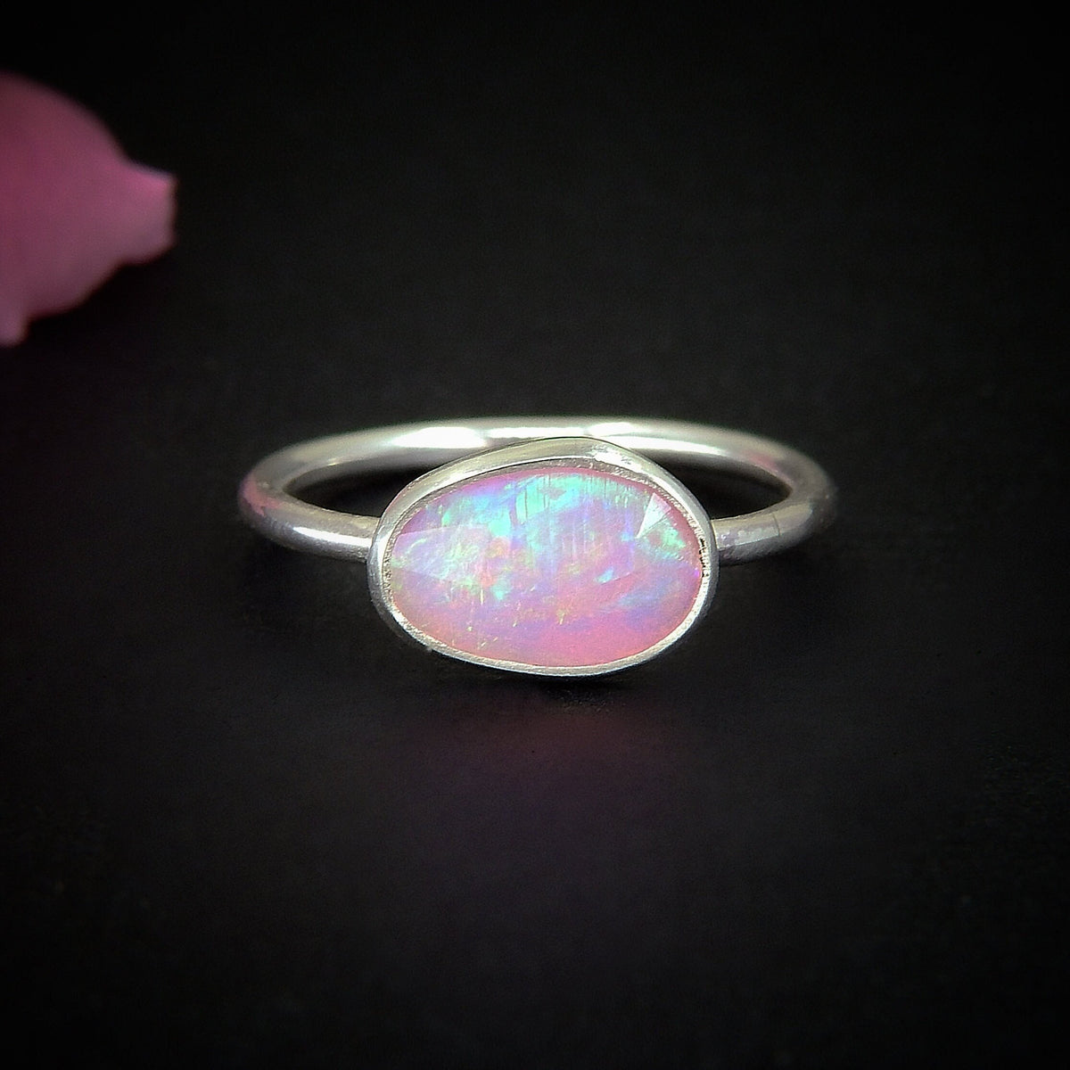 Rose Cut Pink Opal Ring - Size 6 1/2 - Sterling Silver - Ethiopian Opal Ring - Dainty Opal Jewellery, Faceted Opal Jewelry, Handcrafted OOAK