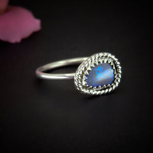 Australian Crystal Opal Ring - Size 7 1/2 - Sterling Silver - Lightning Ridge Opal Ring - Dainty Opal Jewelry -Solid Australian Opal Jewelry