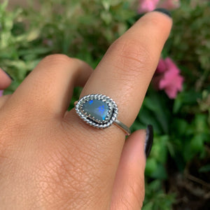 Australian Crystal Opal Ring - Size 7 1/2 - Sterling Silver - Lightning Ridge Opal Ring - Dainty Opal Jewelry -Solid Australian Opal Jewelry