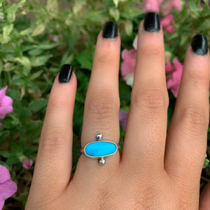 Sleeping Beauty Turquoise Ring - Size 6 1/4 - Sterling Silver - Light Blue Turquoise Jewellery - Dainty Turquoise Ring, Horizontal Oval Ring