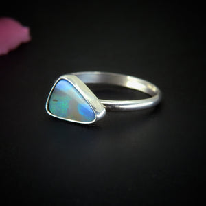 Australian Boulder Opal Ring - Size 10 1/4 - Sterling Silver - Lightning Ridge Opal Ring, Dainty Opal Jewelry, Solid Australian Opal Jewelry