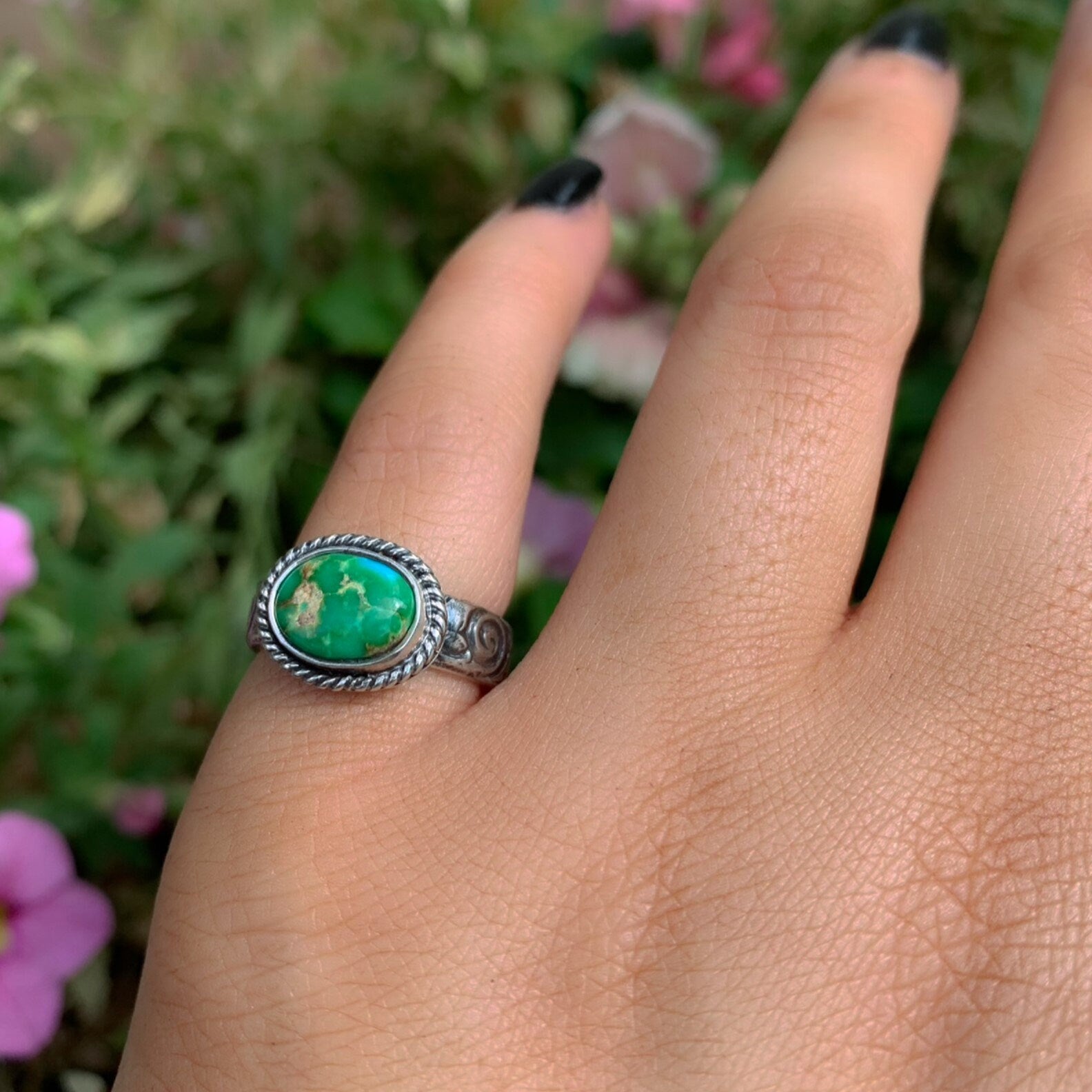 Sonoran Gold Turquoise Ring - Size 5 - Sterling Silver - Green Turquoise Jewellery - Aqua Turquoise Jewelry - Thick Band Turquoise Ring OOAK