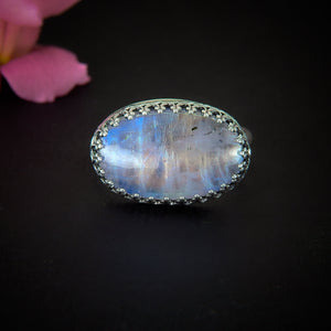 Moonstone Ring - Size 11 1/4 - Sterling Silver - Rainbow Moonstone Jewelry - High Grade Moonstone Jewellery - Moonstone Thick Ring Band OOAK