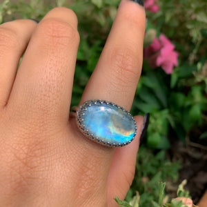 Moonstone Ring - Size 11 1/4 - Sterling Silver - Rainbow Moonstone Jewelry - High Grade Moonstone Jewellery - Moonstone Thick Ring Band OOAK