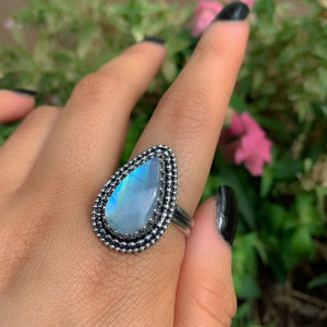 Moonstone Ring - Size 12 1/4 - Sterling Silver - Rainbow Moonstone Jewelry - High Grade Moonstone Jewellery - Moonstone Thick Ring Band OOAK