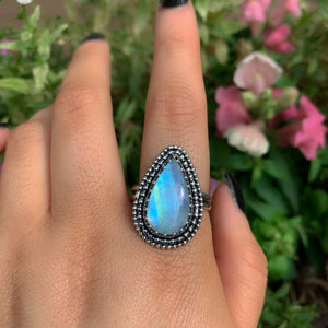 Moonstone Ring - Size 12 1/4 - Sterling Silver - Rainbow Moonstone Jewelry - High Grade Moonstone Jewellery - Moonstone Thick Ring Band OOAK