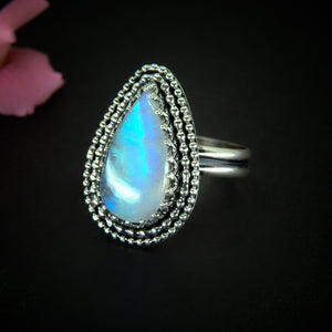 Moonstone Ring - Size 12 1/4 - Sterling Silver - Rainbow Moonstone Jewelry - High Grade Moonstone Jewellery - Moonstone Thick Ring Band OOAK