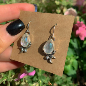Angel Aura Quartz Earrings - Sterling Silver - Pastel Rainbow Crystal Earrings - Aura Quartz Moon Earrings - Rainbow Gemstone Dangles OOAK -