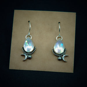 Angel Aura Quartz Earrings - Sterling Silver - Pastel Rainbow Crystal Earrings - Aura Quartz Moon Earrings - Rainbow Gemstone Dangles OOAK -