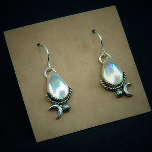 Angel Aura Quartz Earrings - Sterling Silver - Pastel Rainbow Crystal Earrings - Aura Quartz Moon Earrings - Rainbow Gemstone Dangles OOAK -