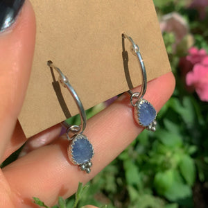 Rose Cut Tanzanite Earrings - Sterling Silver - Faceted Tanzanite Hoop Earrings - Tanzanite Sleeper Earrings, Tanzanite Hoops, OOAK Sleepers