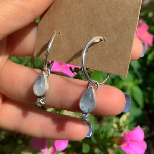 Moonstone Earrings - Sterling Silver - Moonstone Hoop Earrings - Moonstone Star Sleeper Earrings, Moonstone Hoops, Star Moonstone Sleepers