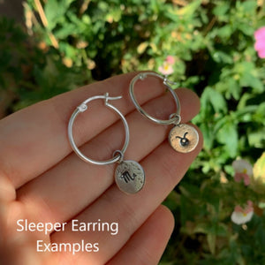 Molten Silver Zodiac Earrings - Sterling Silver - Made to Order - Sterling Silver Starsign Earrings - Custom Star Sign Sleeper Hoop Earrings