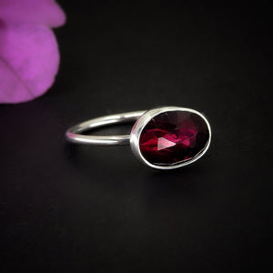 Rose Cut Rhodolite Garnet Ring - Size 6 - Sterling Silver - Faceted Garnet Jewelry - Pink Garnet Jewellery - Dainty Garnet Ring - Red Garnet