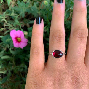 Rose Cut Rhodolite Garnet Ring - Size 6 - Sterling Silver - Faceted Garnet Jewelry - Pink Garnet Jewellery - Dainty Garnet Ring - Red Garnet