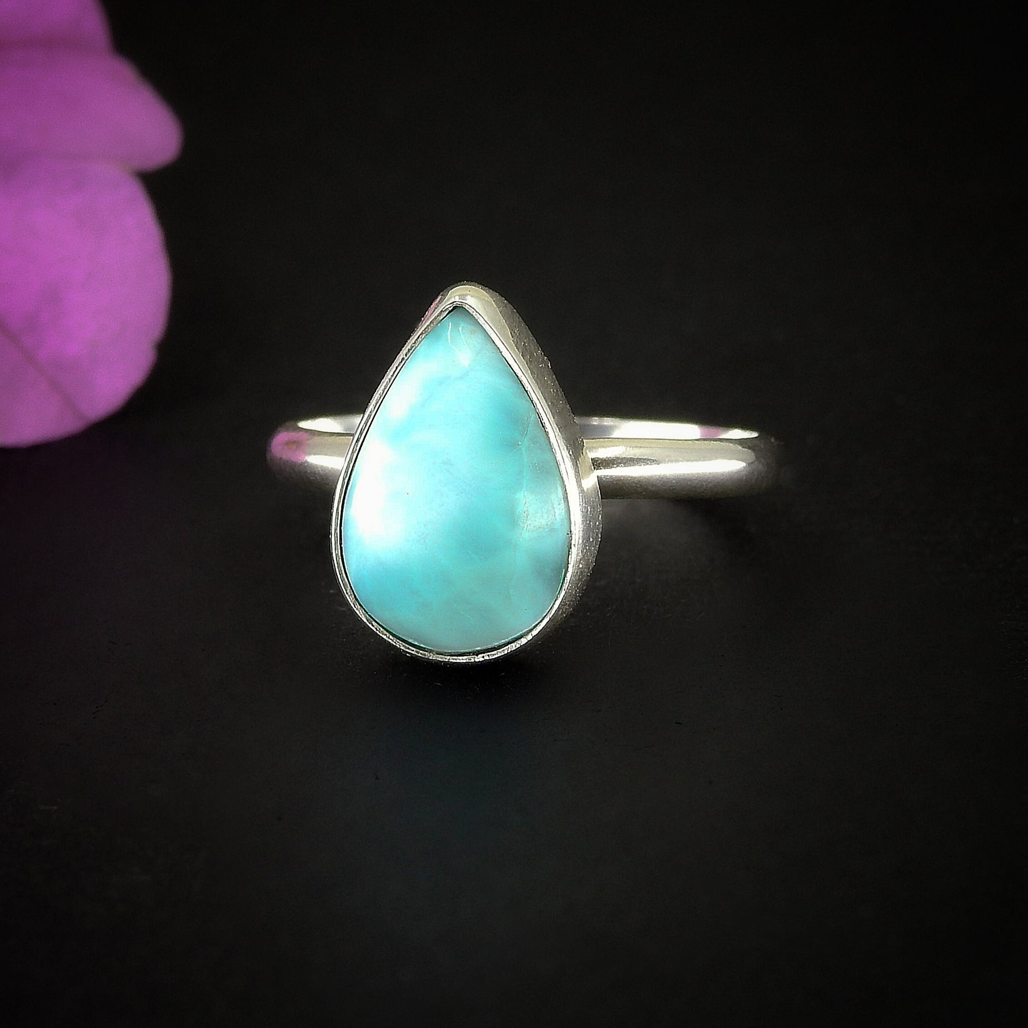 Larimar Ring - Size 7 1/2 - Sterling Silver - Sky Blue Larimar Jewelry - Teardrop Larimar Jewellery - High Grade Larimar Statement Ring